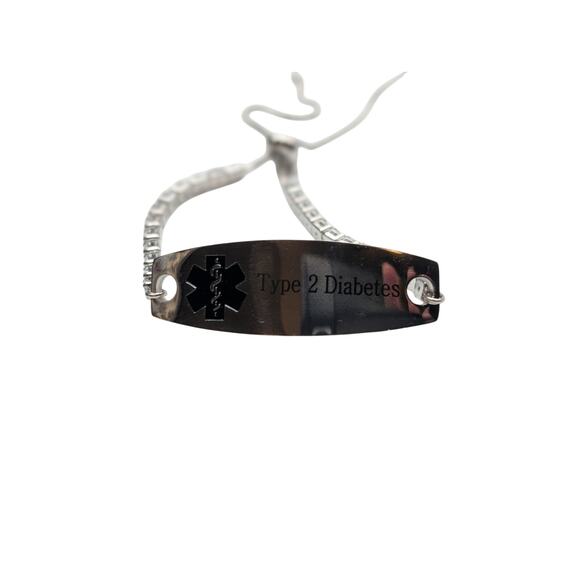 Stainless Steel Type 2 Diabetes Medical Alert CZ Chain Link Pull Bracelet - Picture 4 of 9